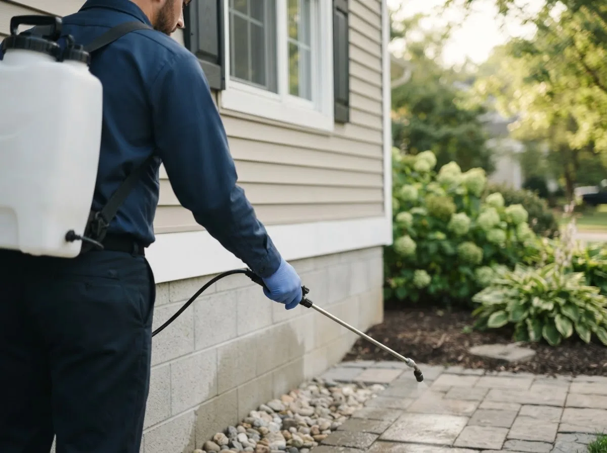 Pest control technician inspecting a home in Irasburg, VT